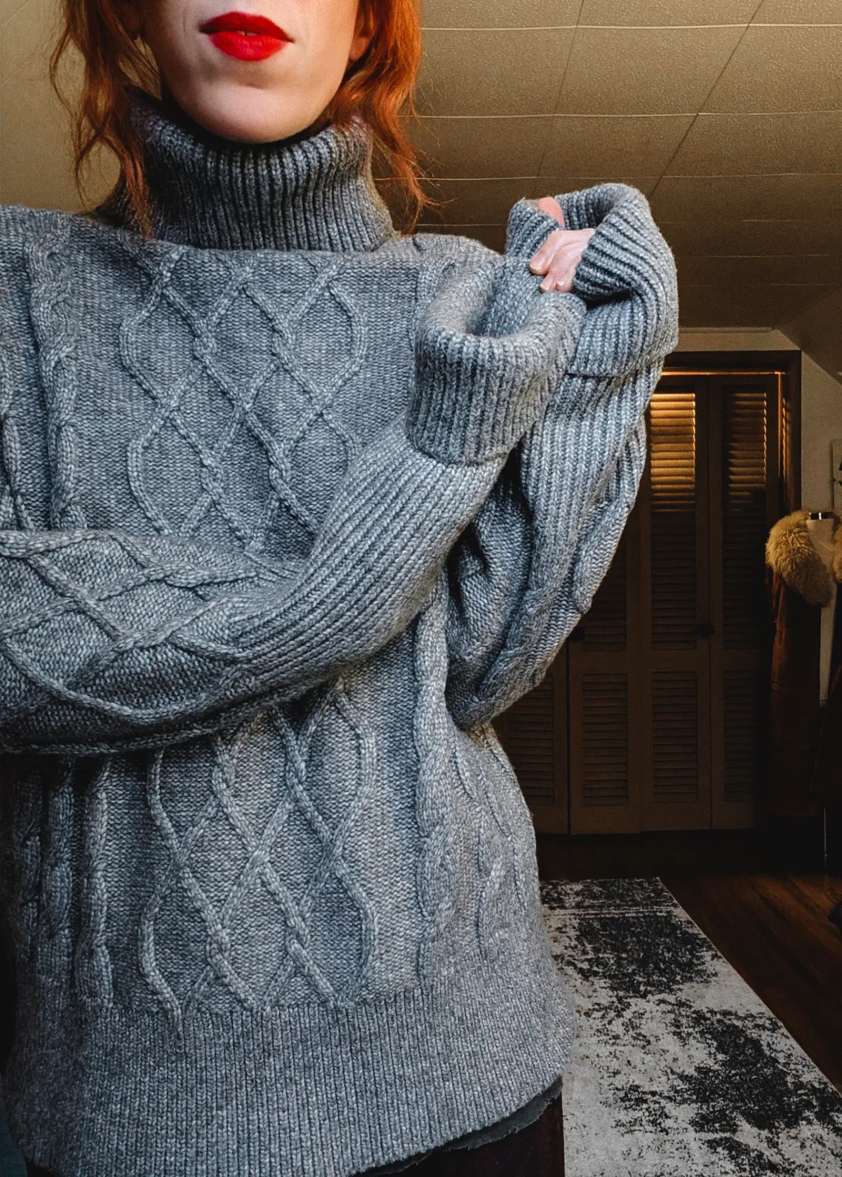 Storm Grey Cable Knit Turtleneck Sweater