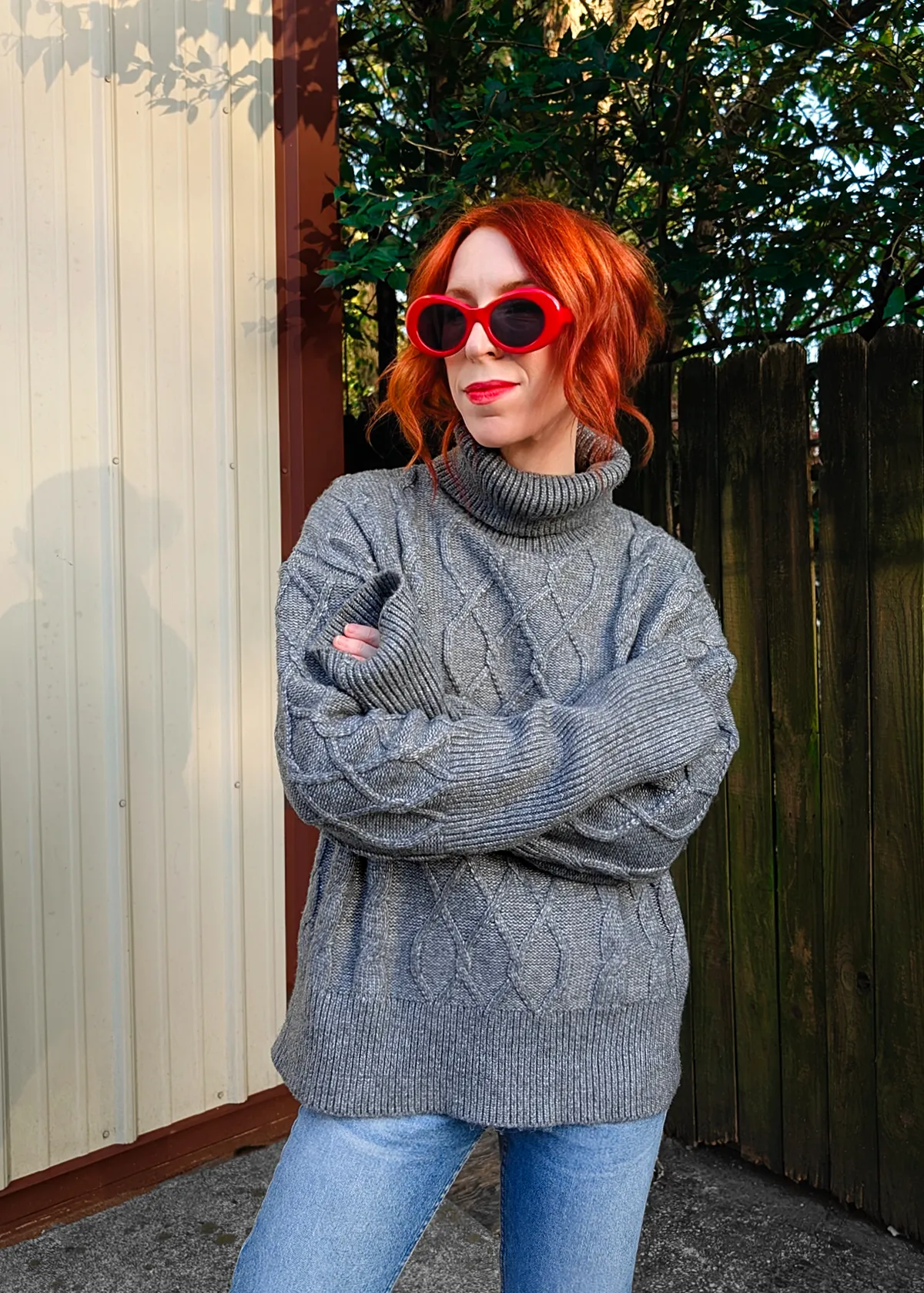 Storm Grey Cable Knit Turtleneck Sweater
