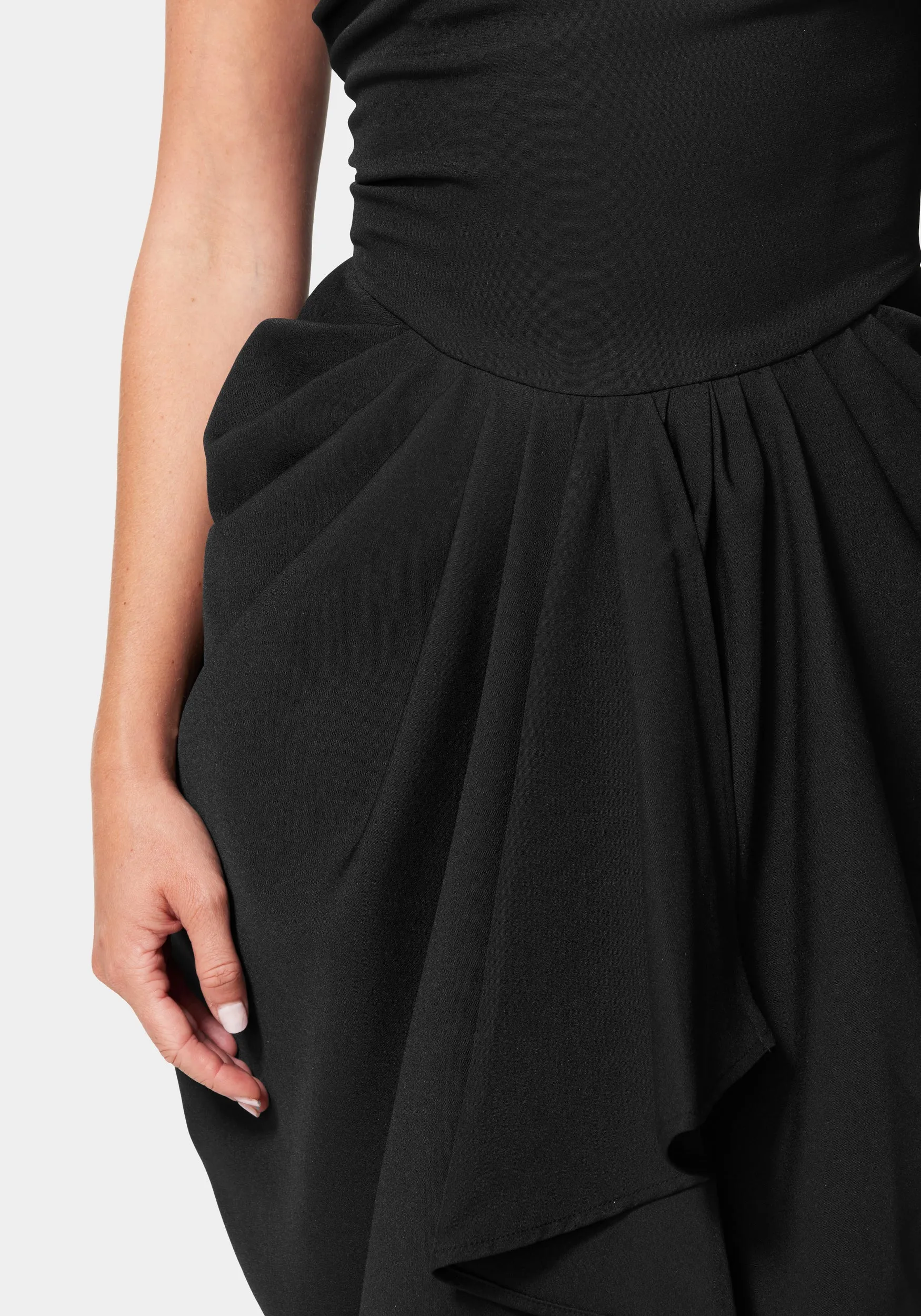 Strapless Gathered Waist Midi Dress