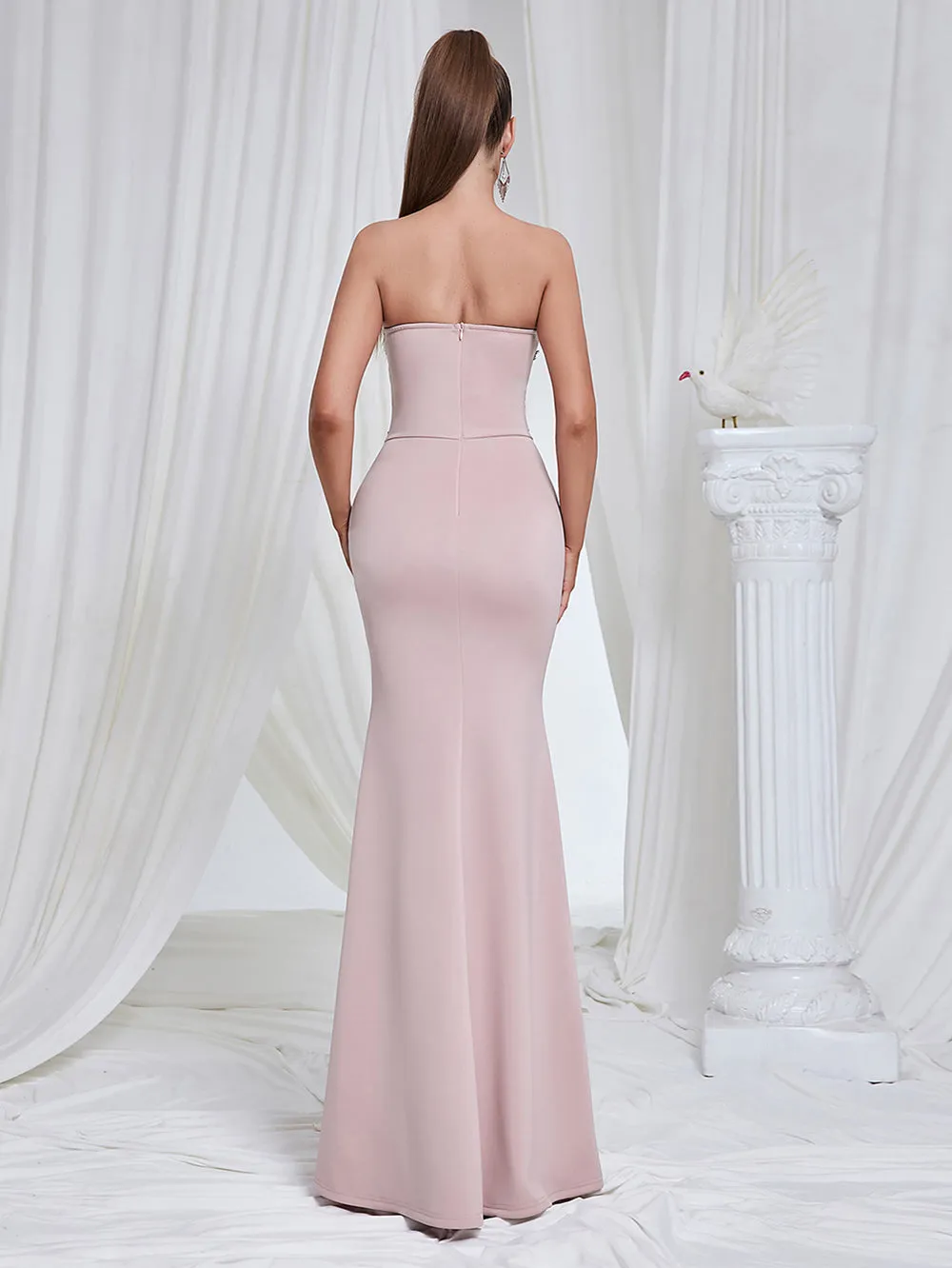 Strapless Sleeveless Lace Maxi Bodycon Dress HB10189
