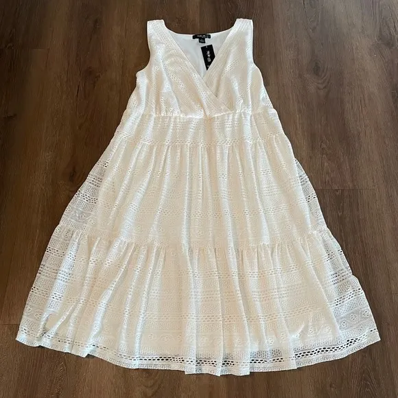 Style&amp;co. Lace Midi Dress Vintage Cream Sleeveless Tiered Casual 1X - NWT