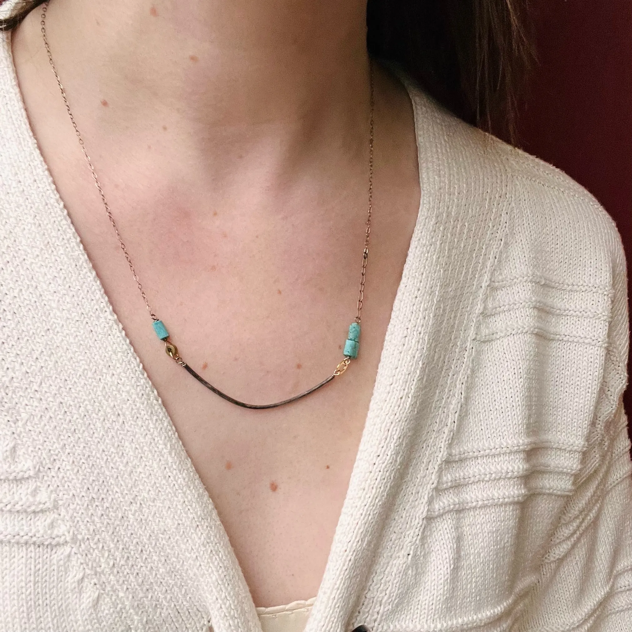 Summery Silver, Turquoise & Brass Bead Necklace by Brin