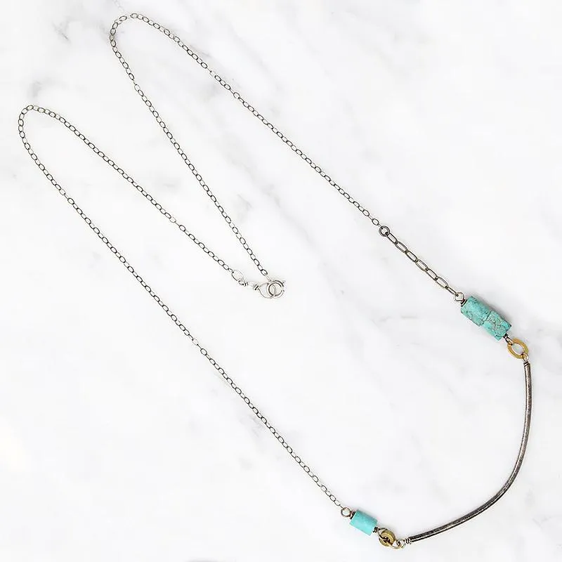 Summery Silver, Turquoise & Brass Bead Necklace by Brin