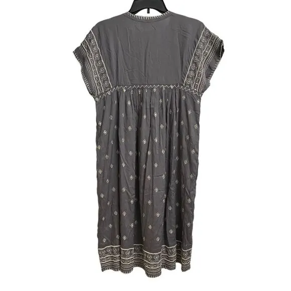 Sundance Aura Embroidered Bohemian Tunic Midi Dress Size S Grey Sequins Boho
