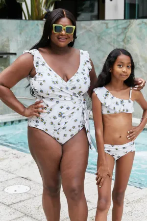 Swim Float On Ruffle Faux Wrap One-Piece in Daisy Cream