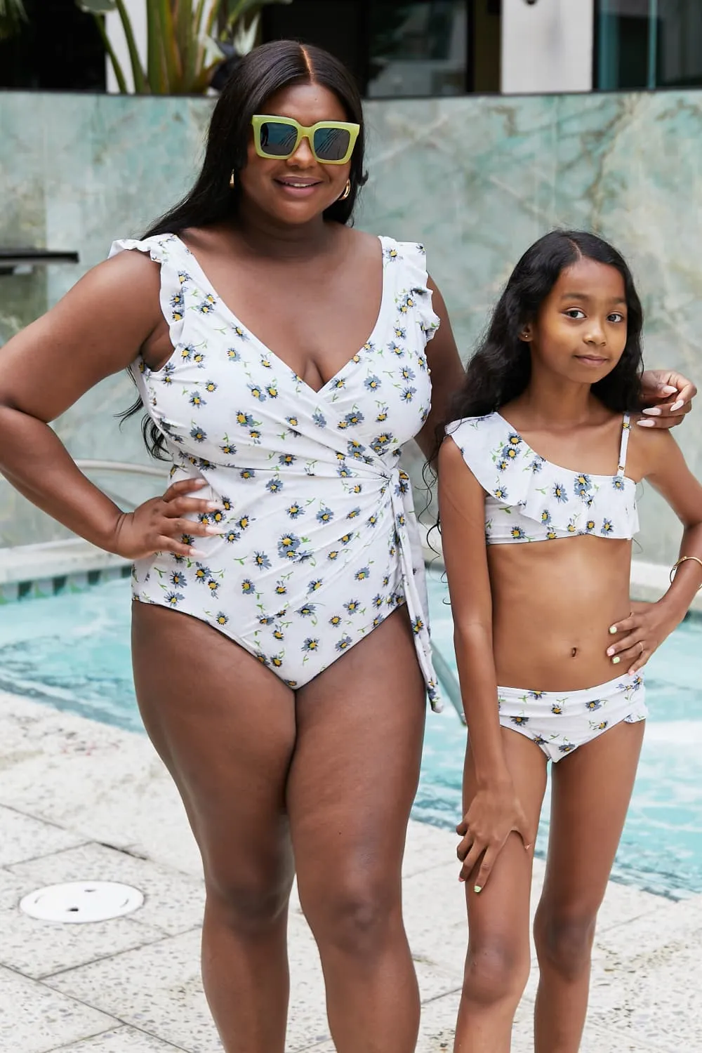 Swim Float On Ruffle Faux Wrap One-Piece in Daisy Cream