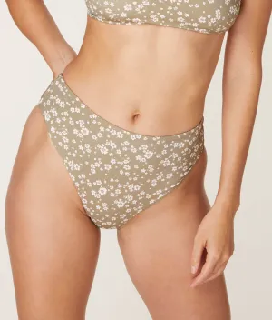 The 90s High Waist Bikini Bottom - Eco Nylon - Ditsy Floral Olive (Archive)