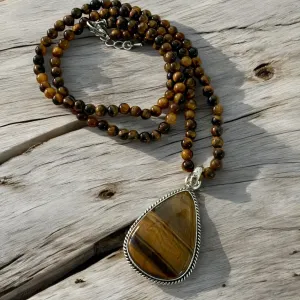 Tigers Eye Solid 925 Sterling Silver Pendant Necklace