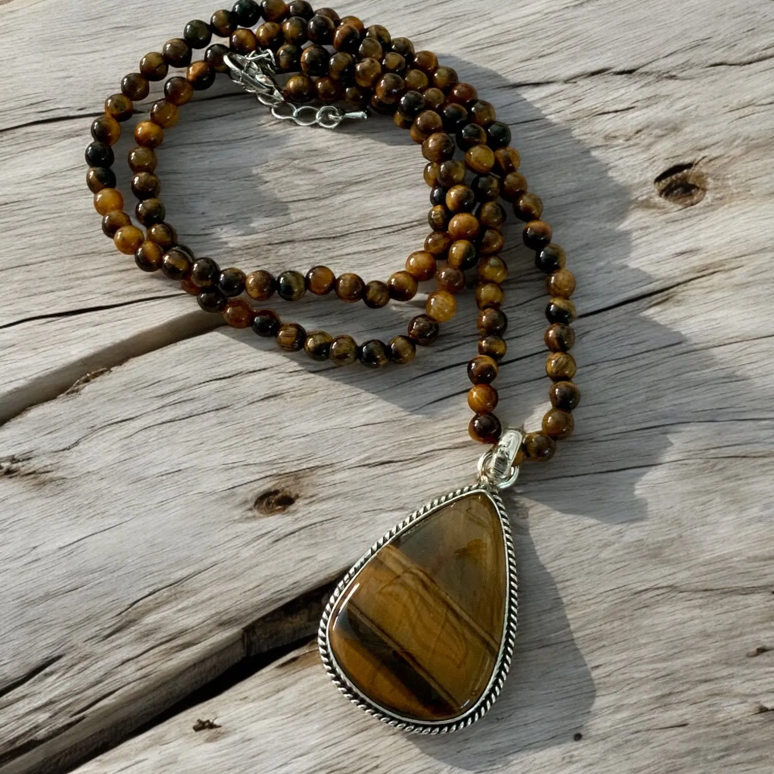 Tigers Eye Solid 925 Sterling Silver Pendant Necklace
