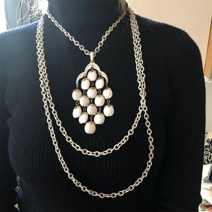 Trifari Waterfall Multi Chain and Large Pendant Necklace