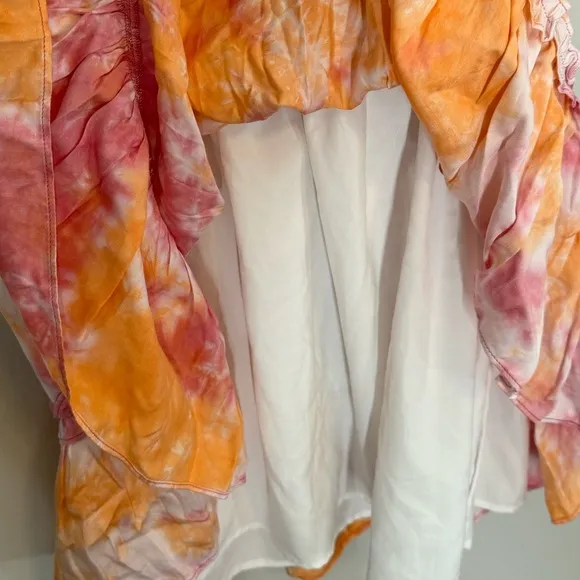 Tularosa Revolve ‘Fresco’ Ruffle Hem Tie Dye Dress Medium Smocked Waist
