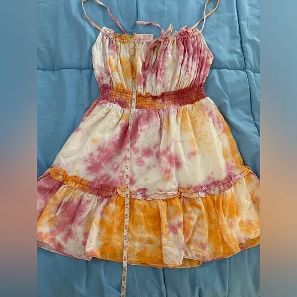 Tularosa Revolve ‘Fresco’ Ruffle Hem Tie Dye Dress Medium Smocked Waist