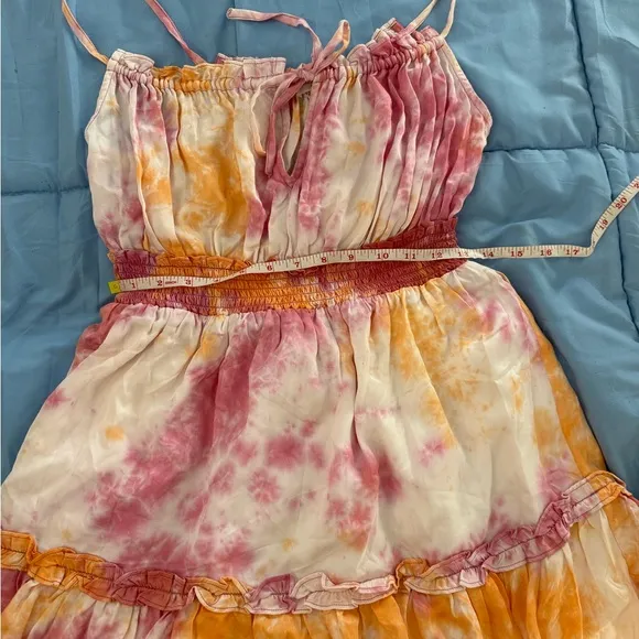 Tularosa Revolve ‘Fresco’ Ruffle Hem Tie Dye Dress Medium Smocked Waist