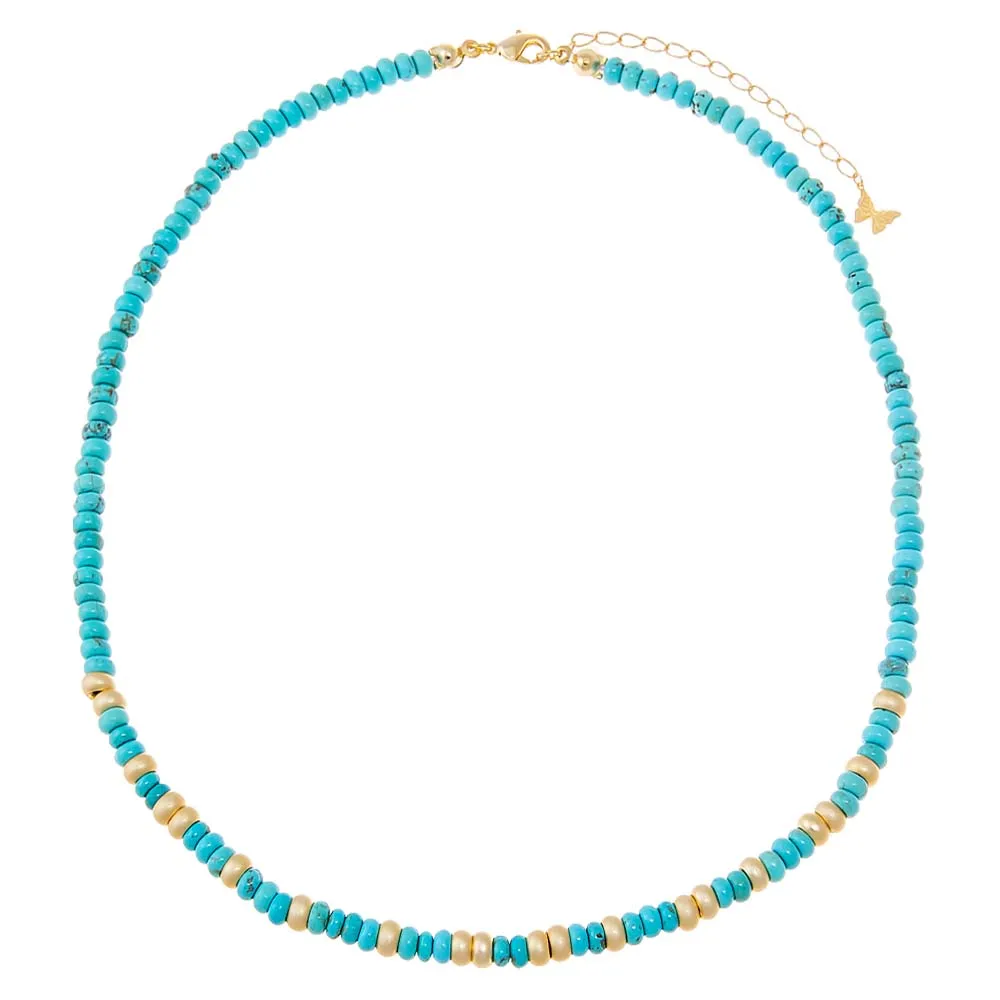 Turquoise Beaded With Gold Accent Choker Necklace