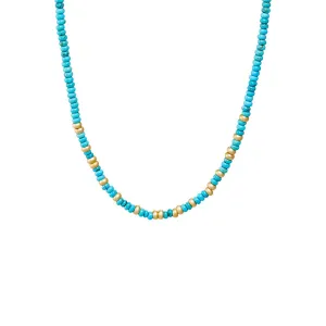 Turquoise Beaded With Gold Accent Choker Necklace
