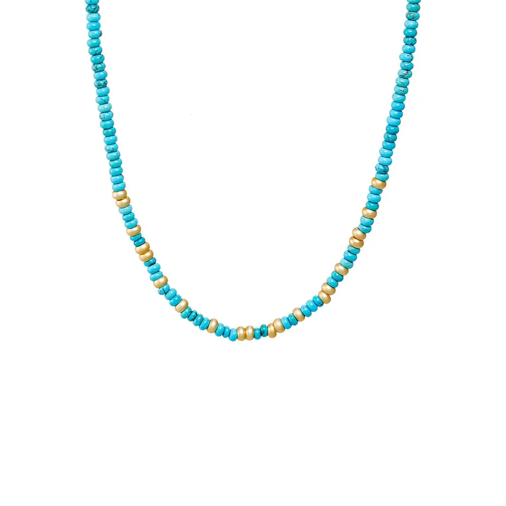 Turquoise Beaded With Gold Accent Choker Necklace
