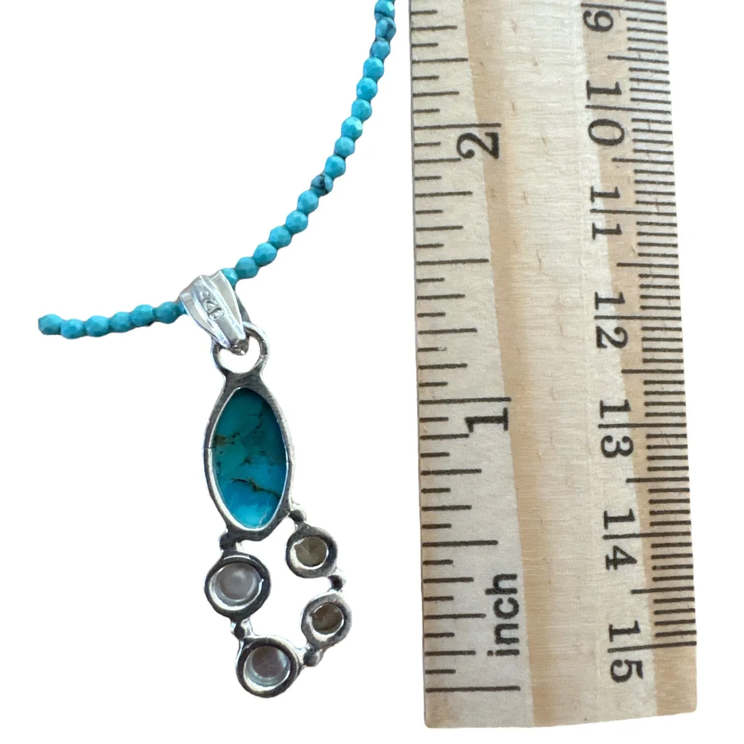 Turquoise, Blue Topaz Solid 925 Sterling Silver Pendant Necklace
