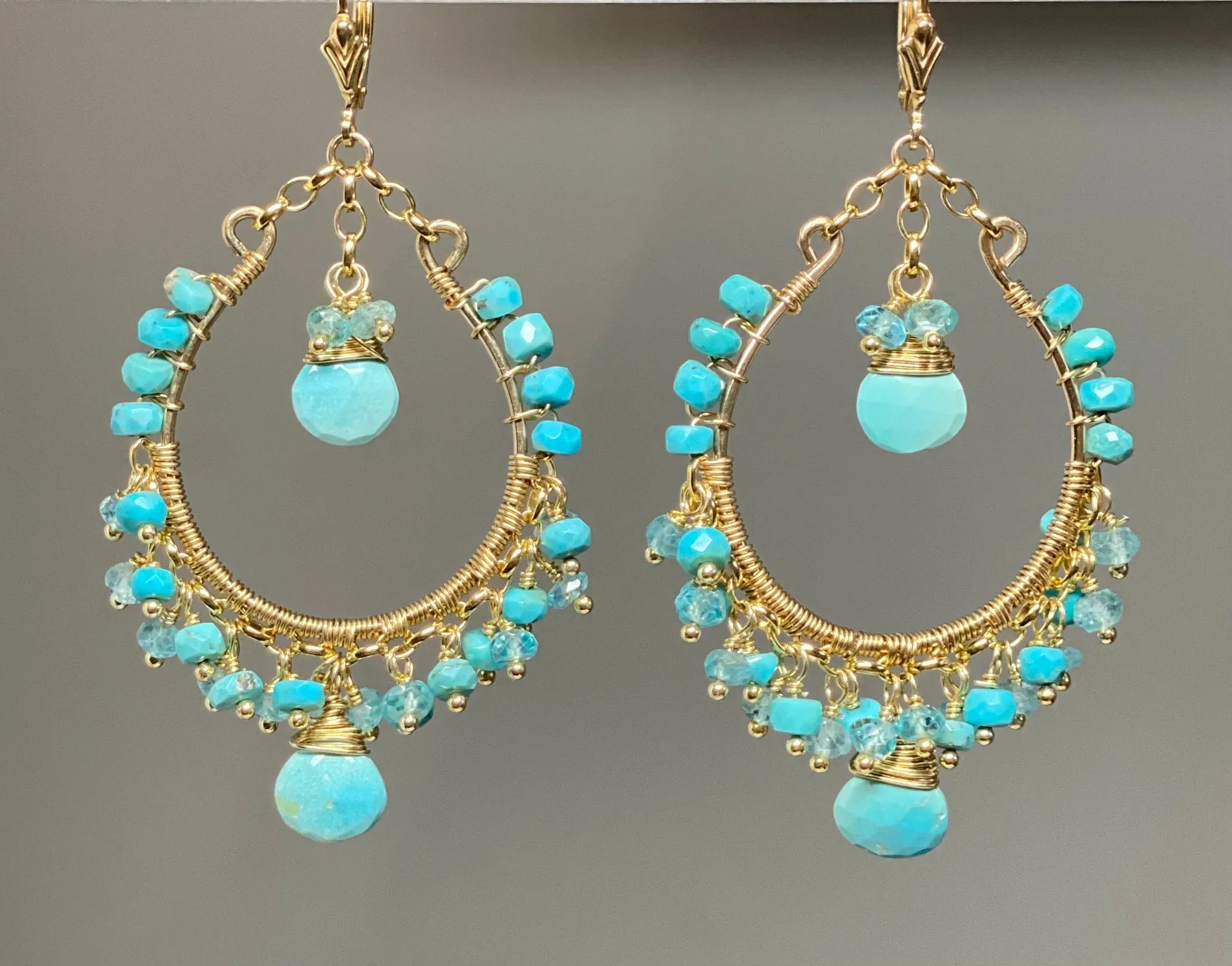 Turquoise Gemstone Gold Hoop Earrings