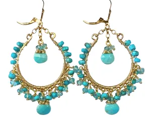 Turquoise Gemstone Gold Hoop Earrings