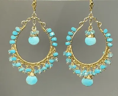 Turquoise Gemstone Gold Hoop Earrings