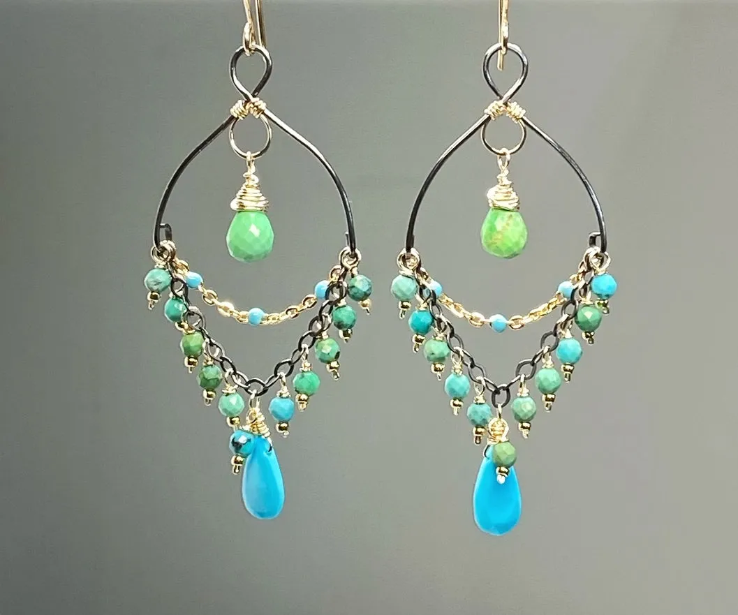 Turquoise Gemstone Mixed Metal Chandelier Earrings