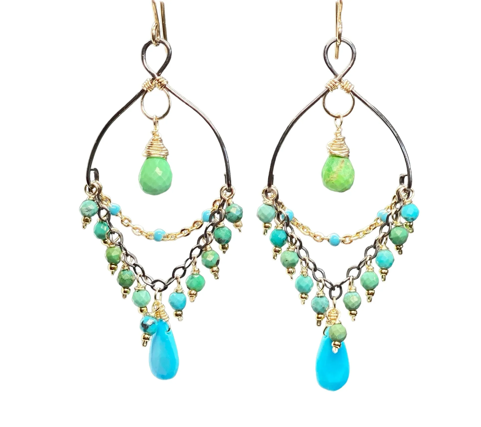 Turquoise Gemstone Mixed Metal Chandelier Earrings