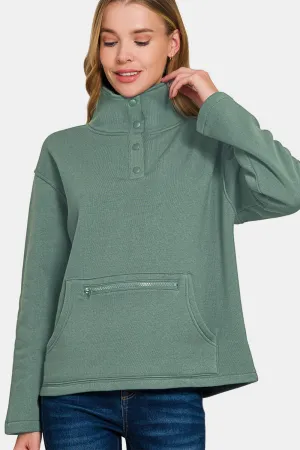 Turtleneck Half Snap Fleece Sweatshirt