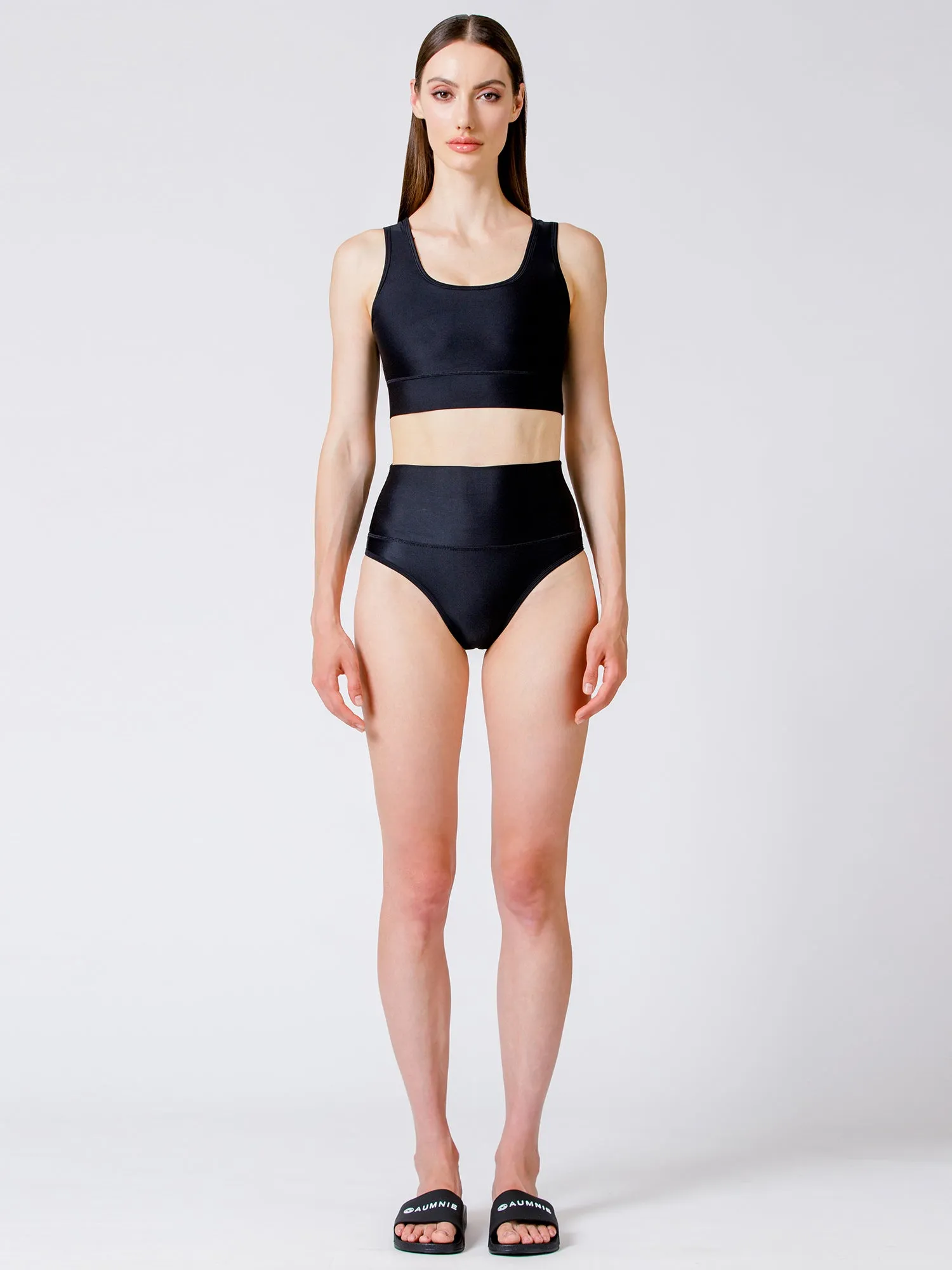 U BACK HIGH WAIST BIKINI SET, BLACK