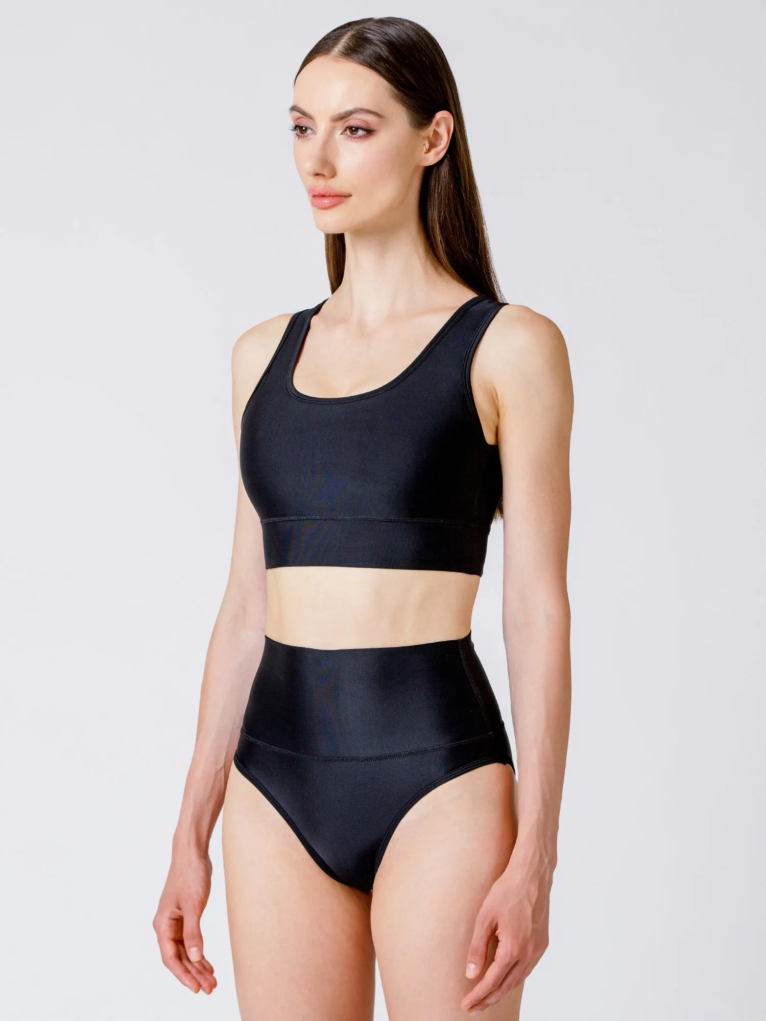 U BACK HIGH WAIST BIKINI SET, BLACK