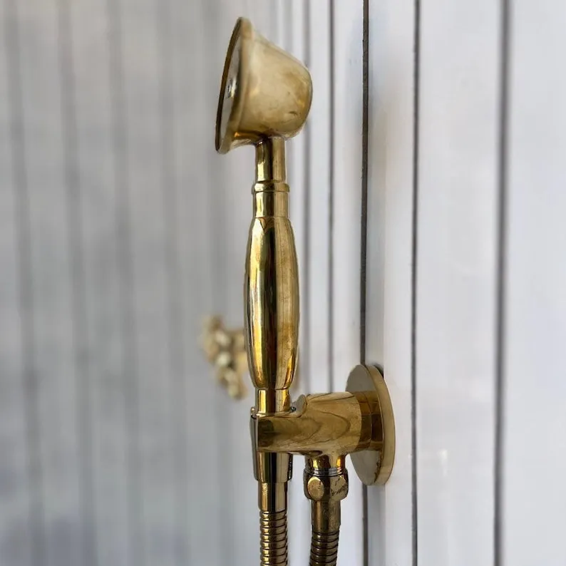 Unlacquered Brass Shower Set - Vintage Brass Shower with Handheld Shower & Shower Head
