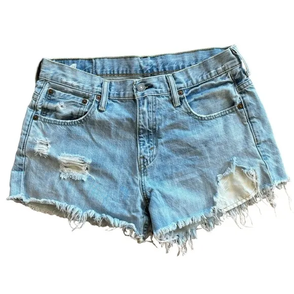 Upcycled Levi’s 569 Blue Jean Denim Distressed Shorts Women’s M/L Western Boho
