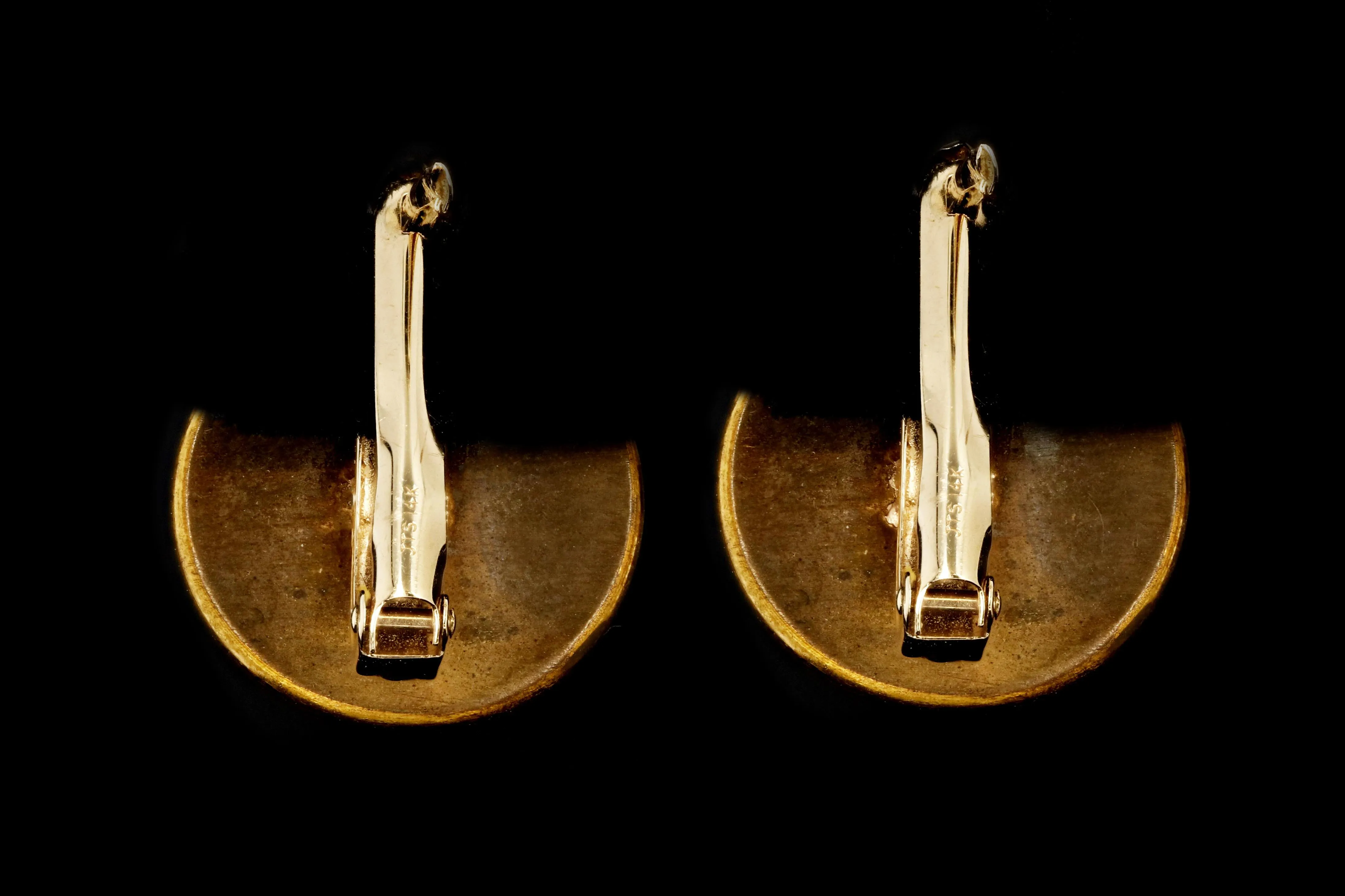 Vintage 14K Yellow Gold and Brass Bastille Crown Cufflink Conversion Earrings