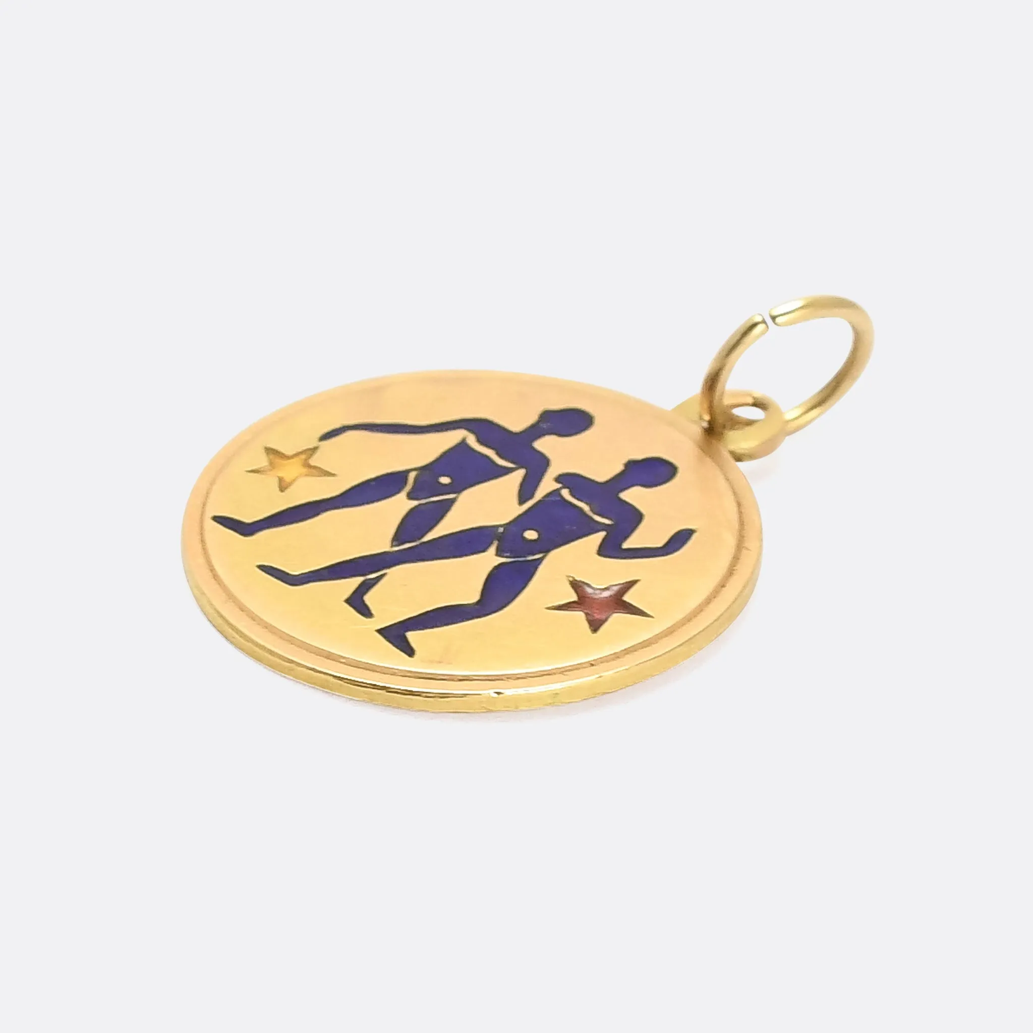 Vintage 18k Gold Enamelled Gemini Medallion