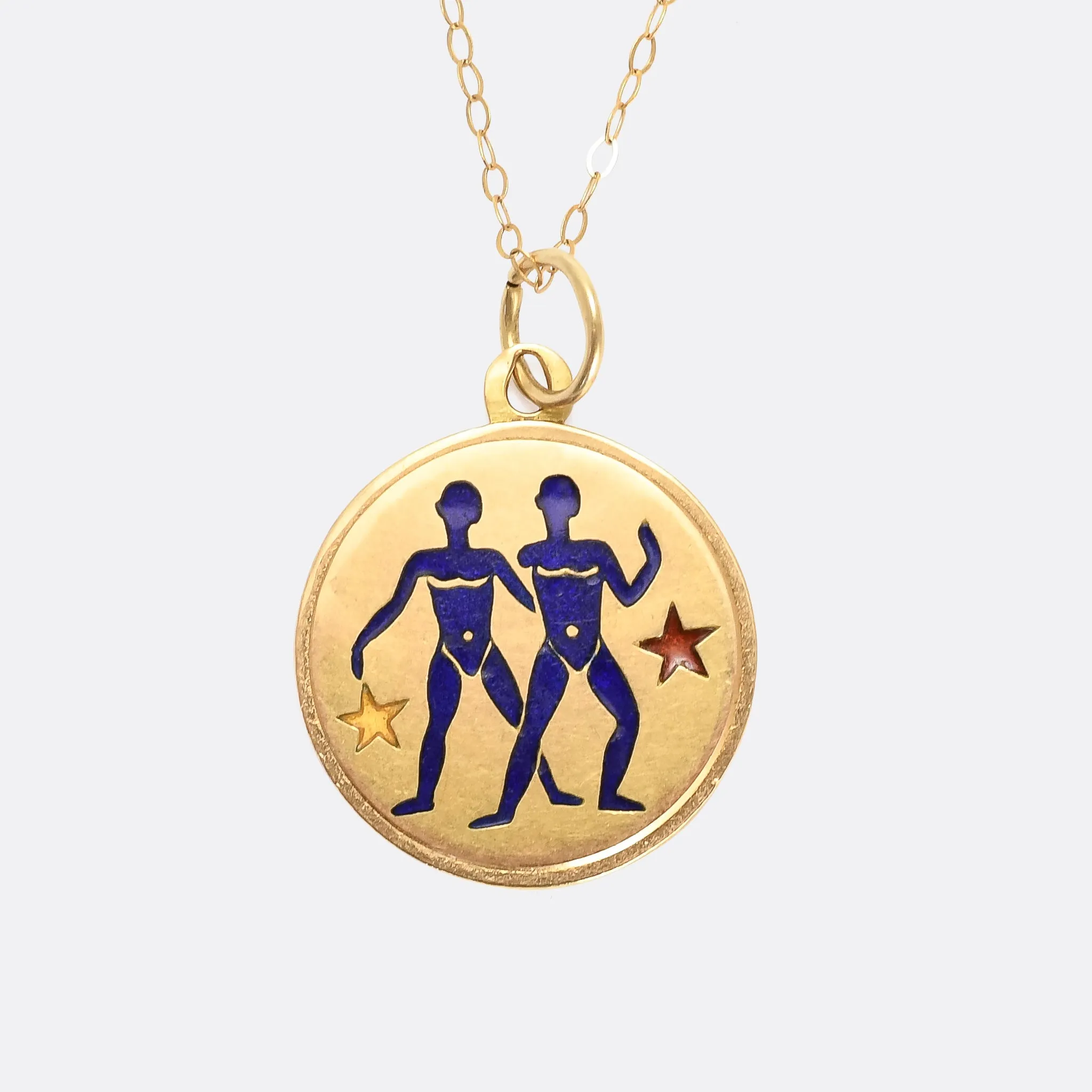 Vintage 18k Gold Enamelled Gemini Medallion