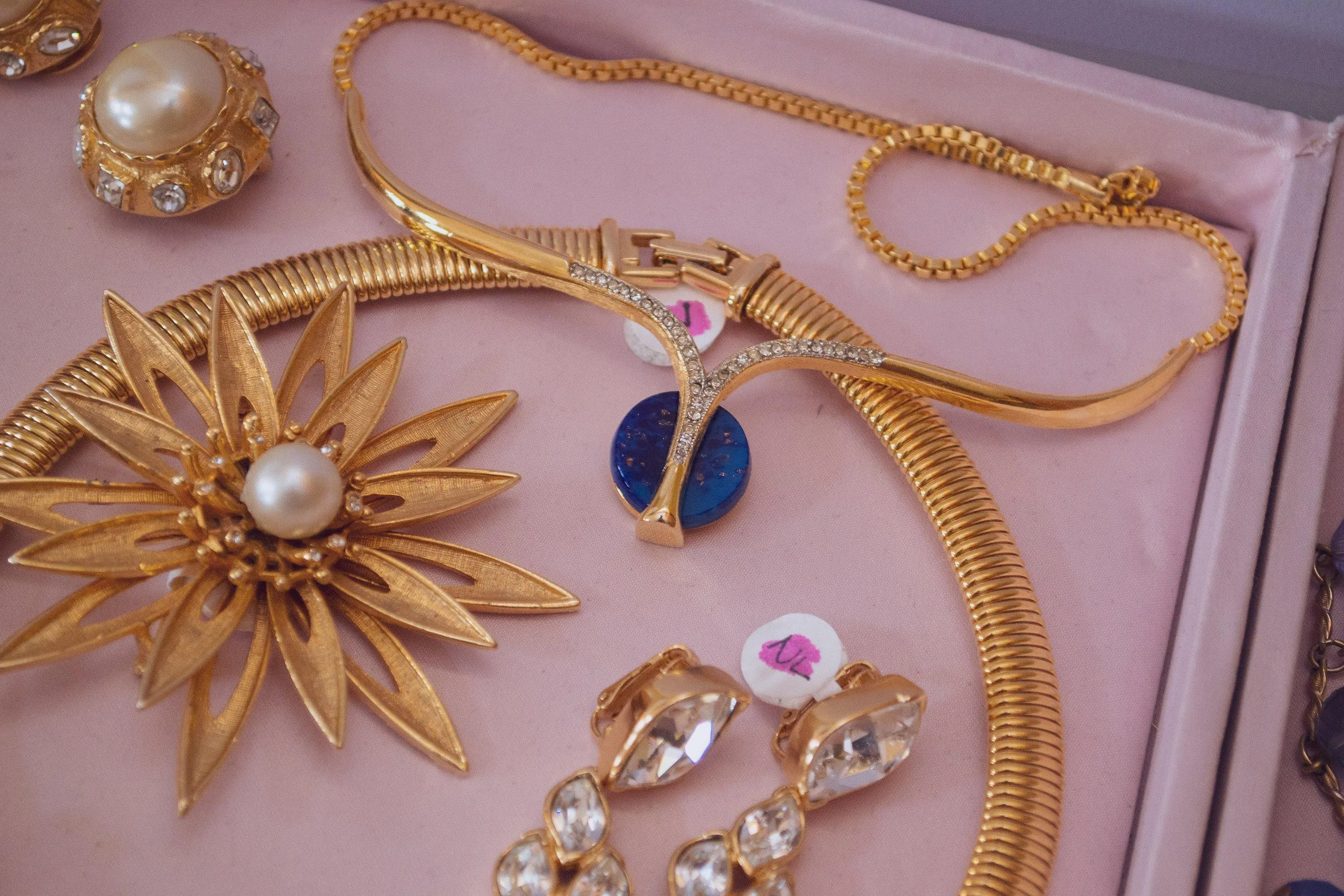 Vintage 1980s Couture Lapis Crystal Modernist Necklace