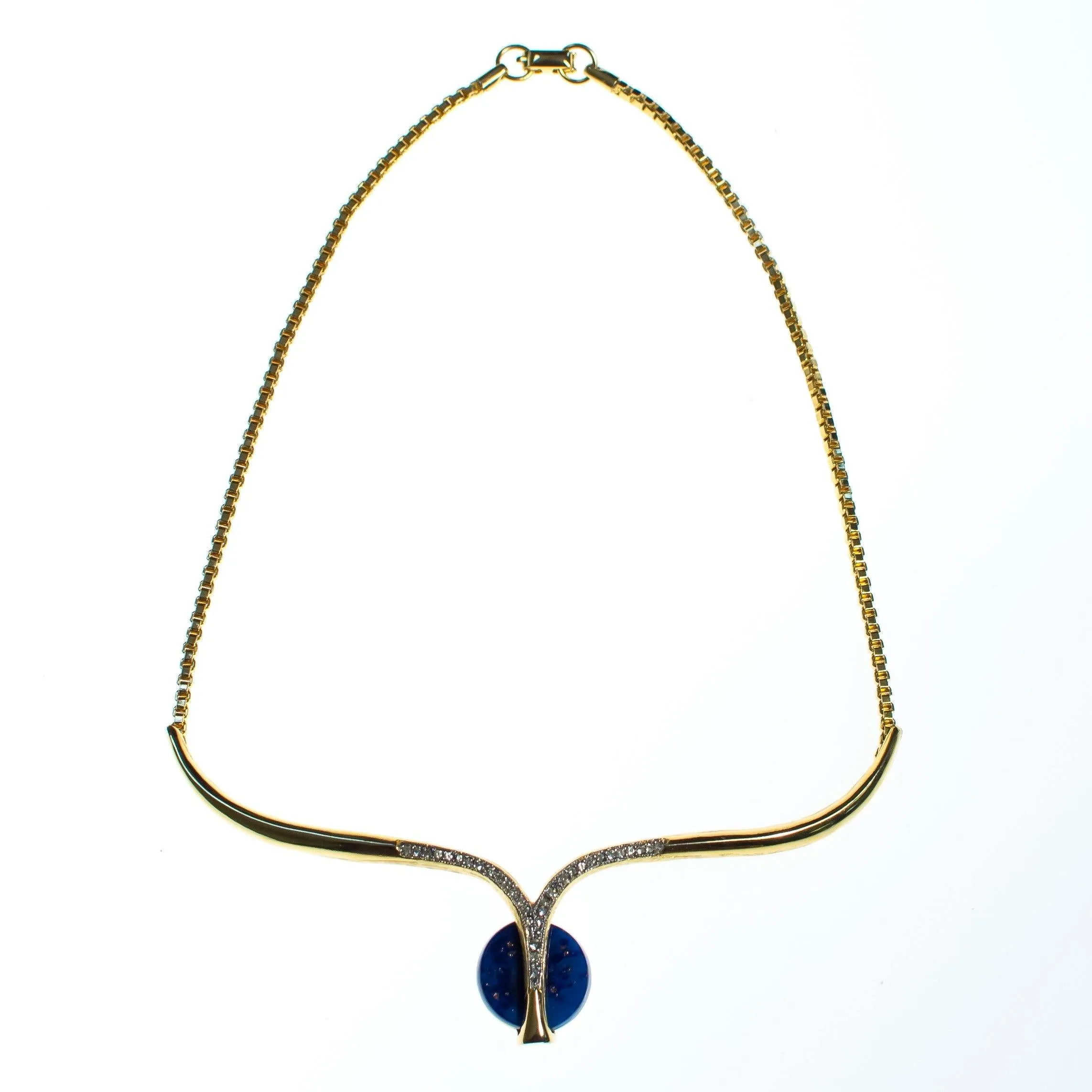 Vintage 1980s Couture Lapis Crystal Modernist Necklace