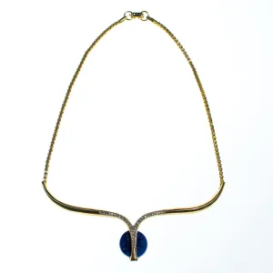 Vintage 1980s Couture Lapis Crystal Modernist Necklace