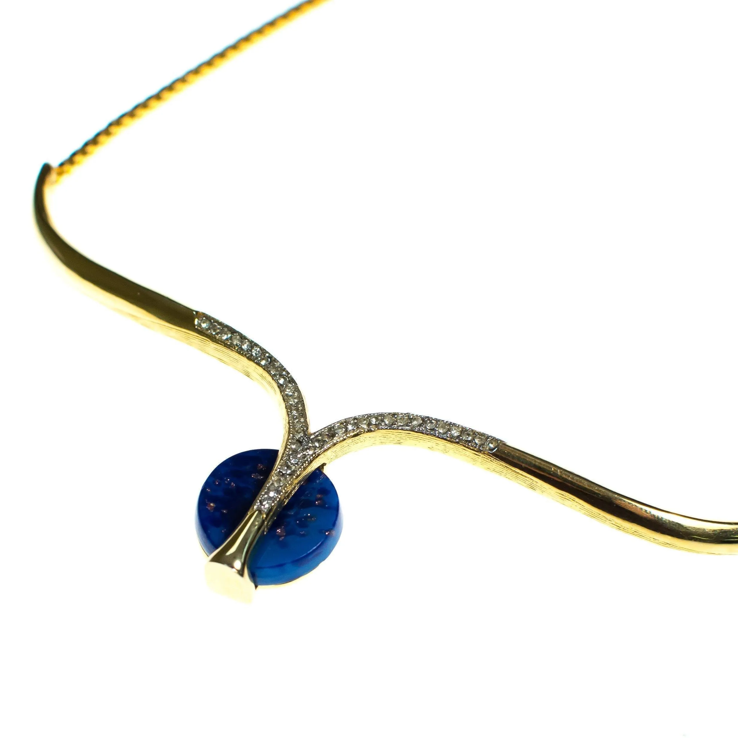 Vintage 1980s Couture Lapis Crystal Modernist Necklace