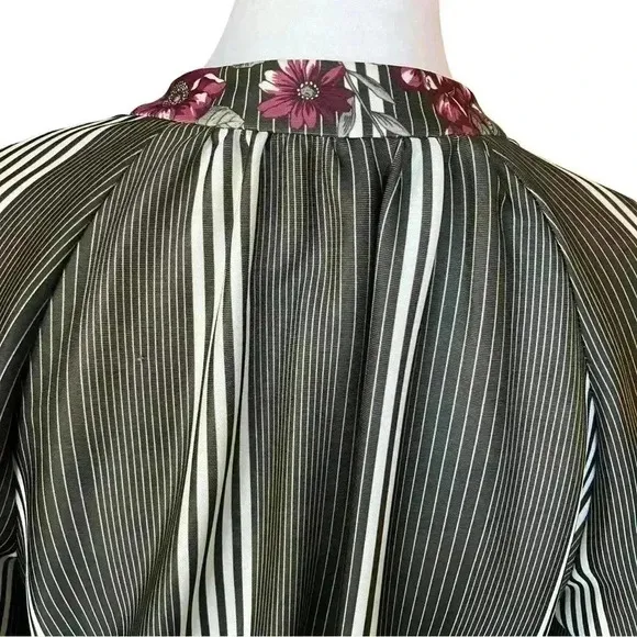 Vintage 70s Bohemian Checkaberry Grey Green Floral Long Sleeve Maxi Dress. Sz L