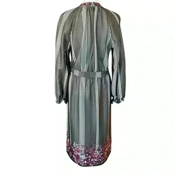 Vintage 70s Bohemian Checkaberry Grey Green Floral Long Sleeve Maxi Dress. Sz L
