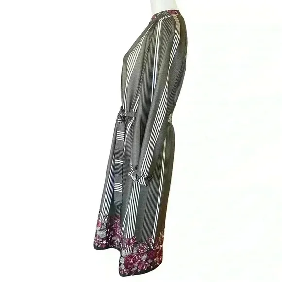 Vintage 70s Bohemian Checkaberry Grey Green Floral Long Sleeve Maxi Dress. Sz L