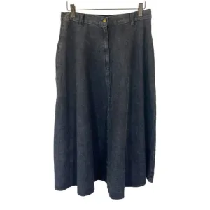 Vintage 90s Faded Black Denim A Line Below Knee Skirt Medium