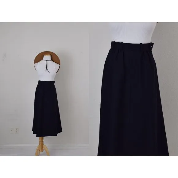 Vintage 90s Wool Jaeger Navy A-line Skirt size 10 | 25 waist