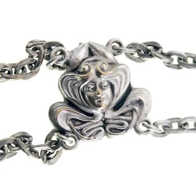 Vintage Art Nouveau Chain Belt Womens Faces Super Unique 25" waist