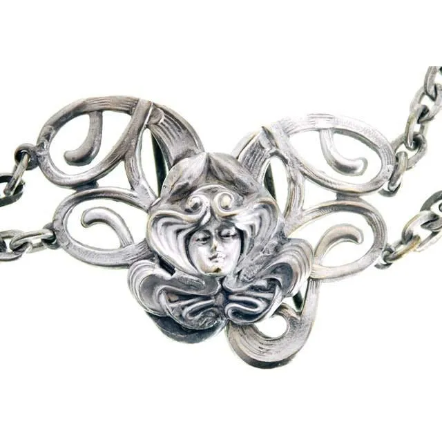 Vintage Art Nouveau Chain Belt Womens Faces Super Unique 25" waist