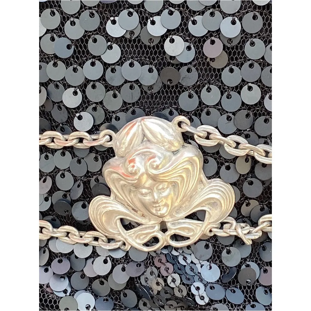 Vintage Art Nouveau Chain Belt Womens Faces Super Unique 25" waist