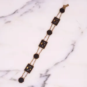 Vintage Black and Gold Butterfly Double Strand Bracelet