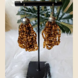 Vintage - Brown Beaded Earrings