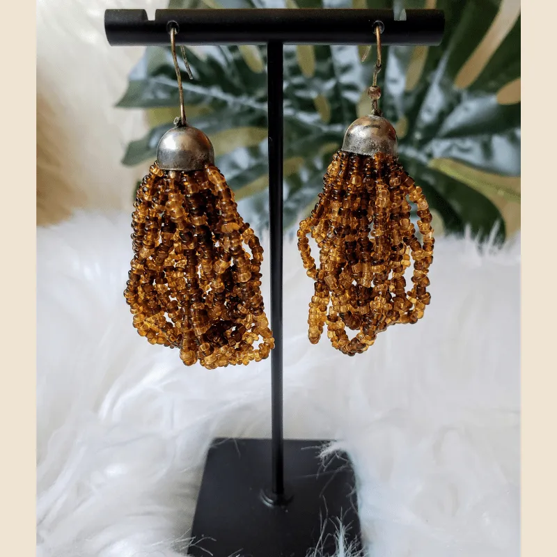 Vintage - Brown Beaded Earrings