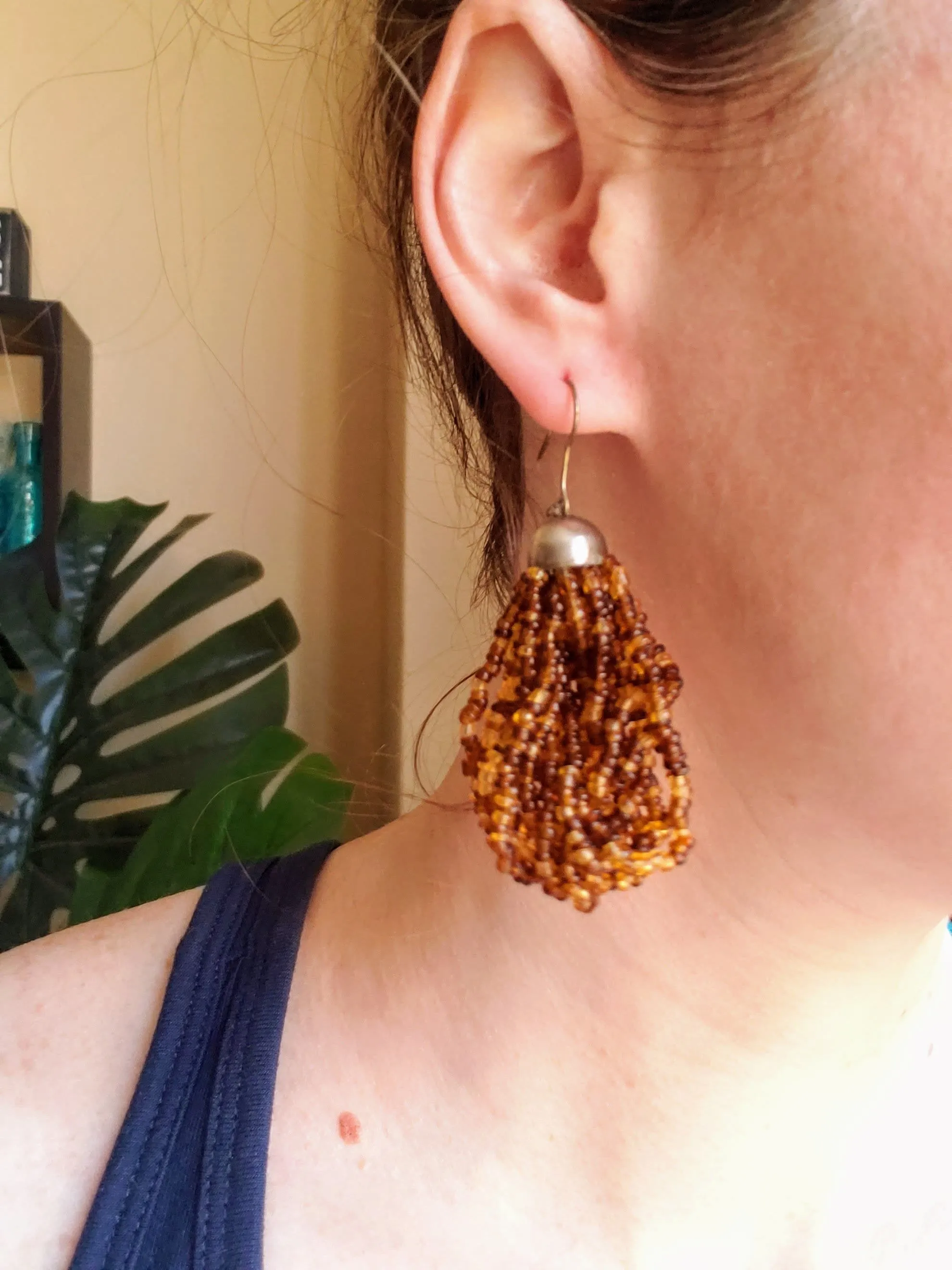 Vintage - Brown Beaded Earrings